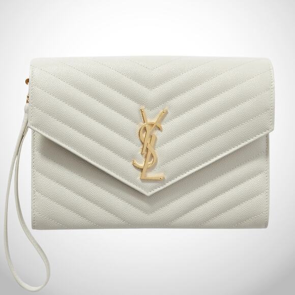 Saint Laurent YSL Cassandre Quilted Matelassé Envelope Flap Leather Clutch Pouch - Picture 1 of 14